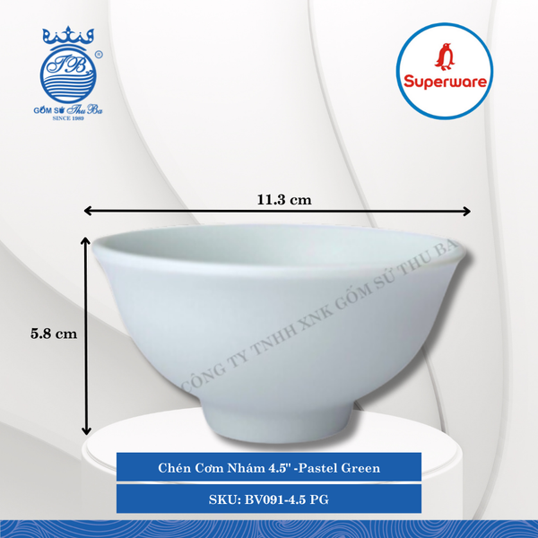 Chén Cơm Nhám 4.5" J&K Nhám Pastel Green (Xanh Phấn) Ø: 11.3cm 280ml Cao: 5.8cm Superware Nhựa BV091-4.5 PG