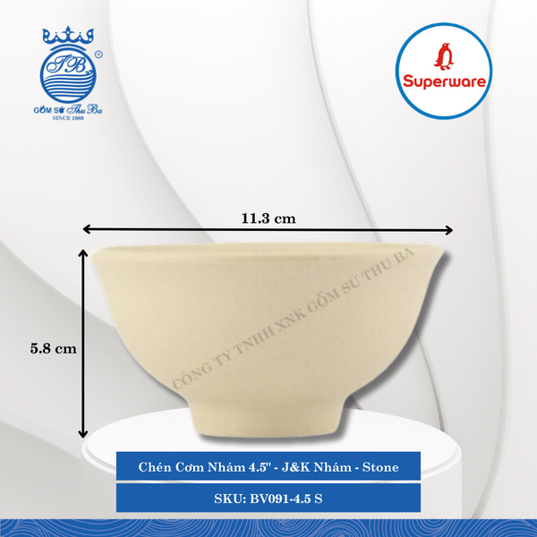 Chén Cơm Nhám 4.5" J&K Nhám Stone (Nâu Đá) Ø: 11.3cm 280ml Cao: 5.8cm Superware Nhựa BV091-4.5 S