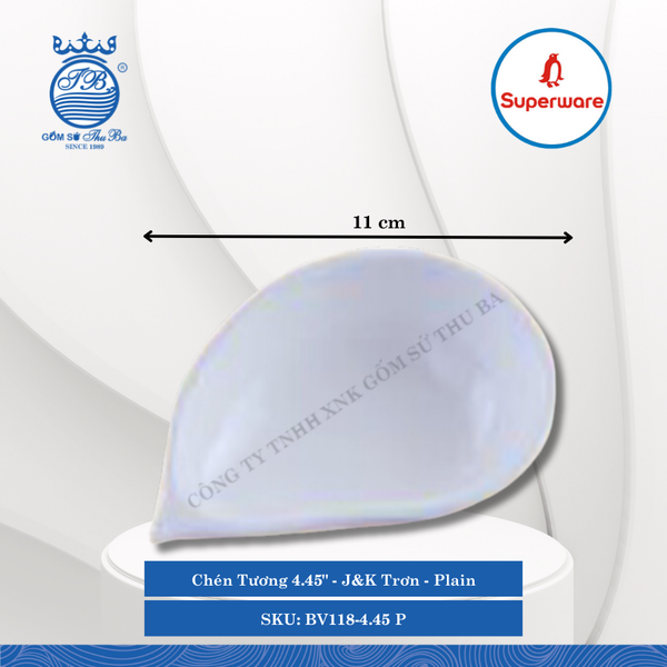 Chén Tương 4.45" J&K Trơn Plain (Trắng Trơn) Dài: 11cm Rộng: 7cm Cao: 3cm Superware Nhựa BV118-4.45 P