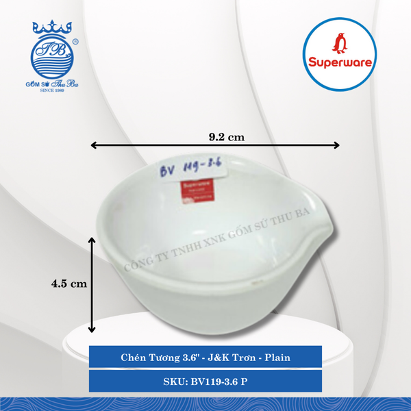 Chén Tương 3.6" J&K Trơn Plain (Trắng Trơn) Ø: 9.2cm Cao: 4.5cm Superware Nhựa BV119-3.6 P
