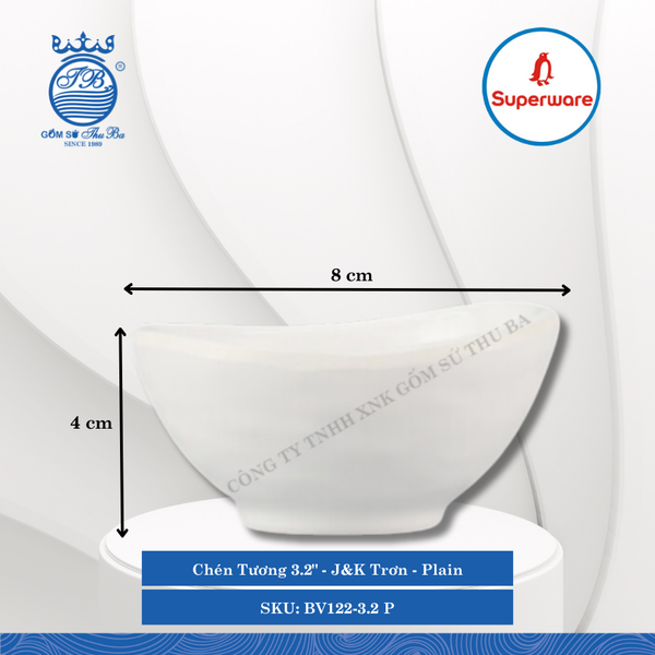Chén Tương 3.2" J&K Trơn Plain (Trắng Trơn) 95ml Dài: 8cm Rộng: 7.2cm Cao: 4cm Superware Nhựa BV122-3.2 P