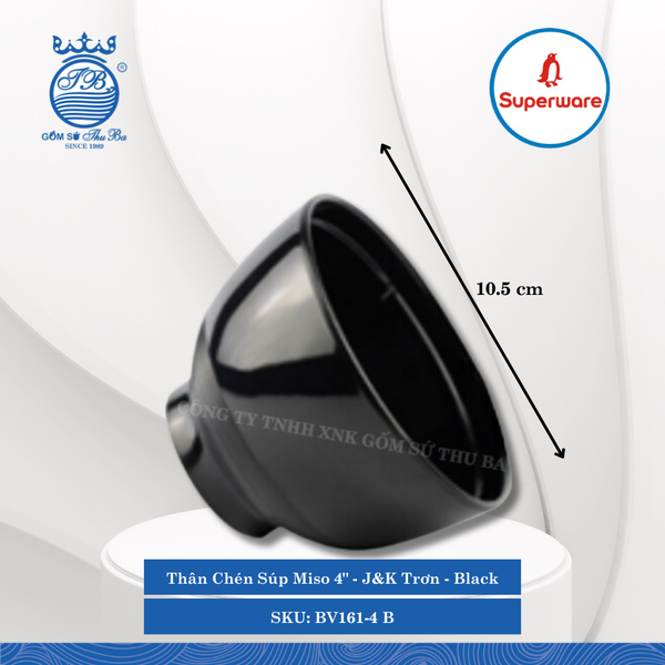 Thân Chén Súp Miso 4" J&K Trơn Black (Đen) Ø: 10.5cm Superware Nhựa BV161-4 B