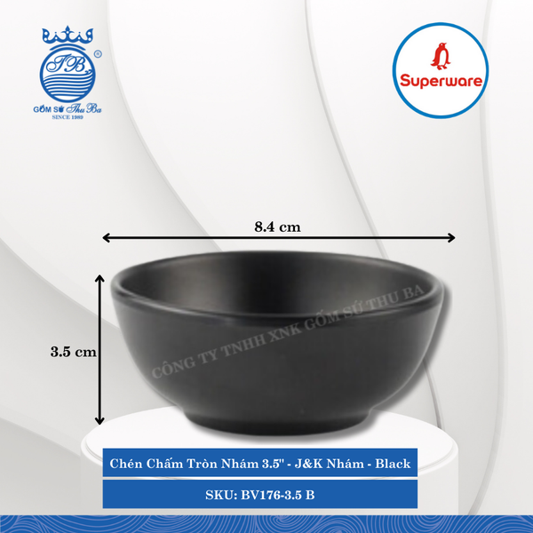 Chén Chấm Tròn Nhám 3.5" J&K Nhám Black (Đen) Ø: 8.4cm 120ml Cao: 3.5cm Superware Nhựa BV176-3.5 B