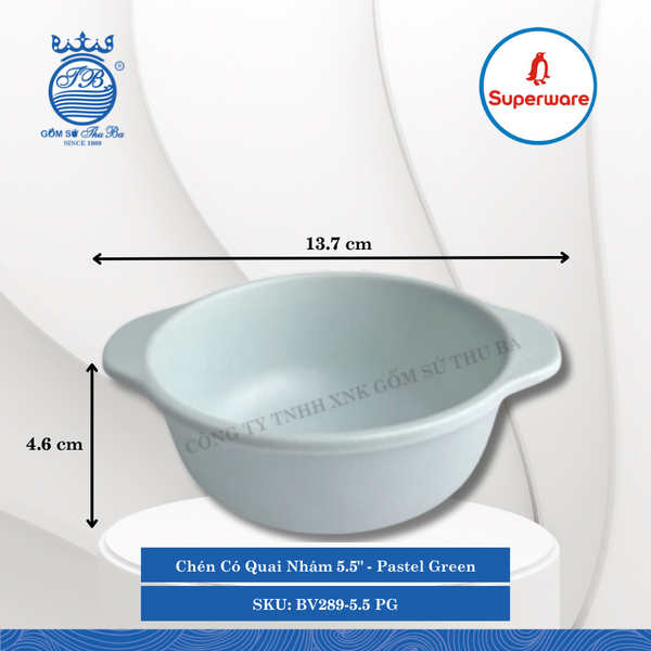 Chén Có Quai Nhám 5.5" Trẻ Em Pastel Green (Xanh Phấn) 300ml Dài: 13.7cm Rộng: 11.5cm Cao: 4.6cm Superware Nhựa BV289-5.5 PG