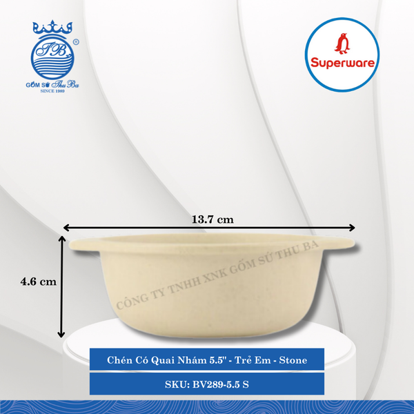 Chén Có Quai Nhám 5.5" Trẻ Em Stone (Nâu Đá) 300ml Dài: 13.7cm Rộng: 11.5cm Cao: 4.6cm Superware Nhựa BV289-5.5 S