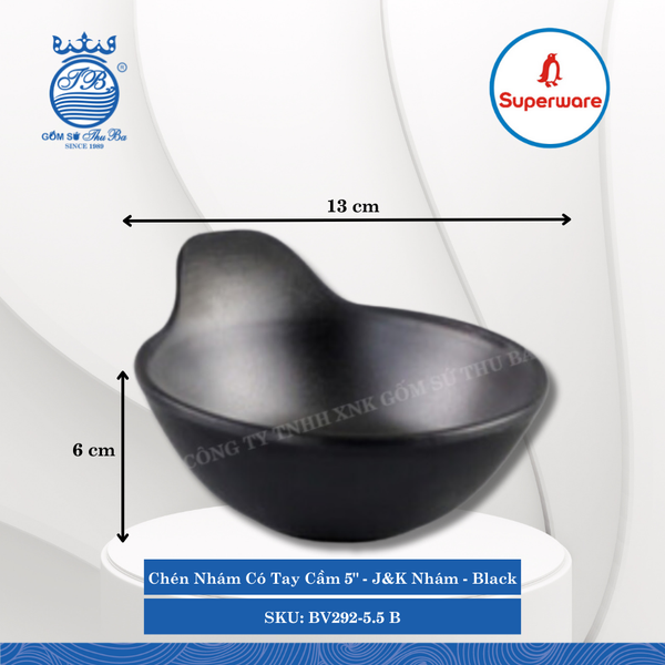 Chén Nhám Có Tay Cầm 5" J&K Nhám Black (Đen) 350ml Dài: 13cm Rộng: 11.3cm Cao: 6cm Superware Nhựa BV292-5.5 B