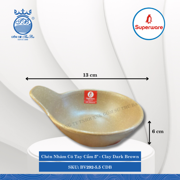 Chén Nhám Có Tay Cầm 5" J&K Nhám Clay Dark Brown (Nâu Đất Đậm) 350ml Dài: 13cm Rộng: 11.3cm Cao: 6cm Superware Nhựa BV292-5.5 CDB