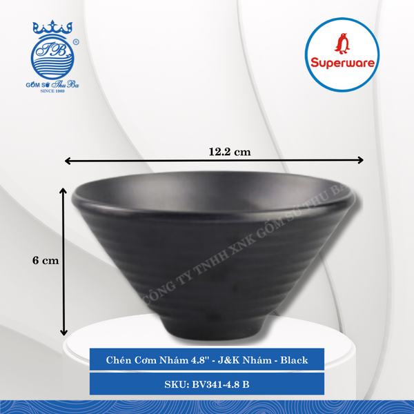 Chén Cơm Nhám 4.8'' J&K Nhám Black (Đen) Ø: 12.2cm Cao: 6cm Superware Nhựa BV341-4.8 B