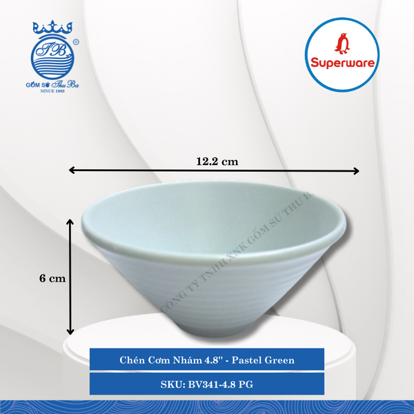 Chén Cơm Nhám 4.8'' J&K Nhám Pastel Green (Xanh Phấn) Ø: 12.2cm Cao: 6cm Superware Nhựa BV341-4.8 PG