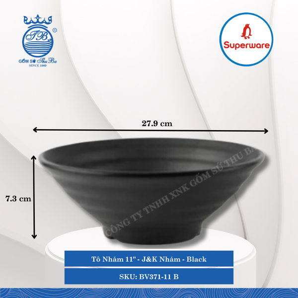 Tô Nhám 11" J&K Nhám Black (Đen) Ø: 27.9cm Cao: 7.3cm Superware Nhựa BV371-11 B