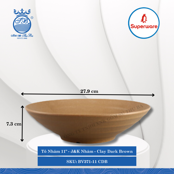 Tô Nhám 11" J&K Nhám Clay Dark Brown (Nâu Đất Đậm) Ø: 27.9cm Cao: 7.3cm Superware Nhựa BV371-11 CDB