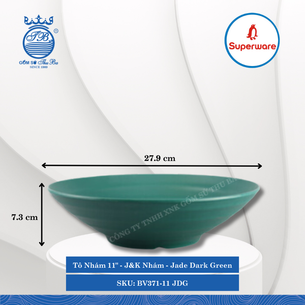 Tô Nhám 11" J&K Nhám Jade Dark Green (Xanh Bích) Ø: 27.9cm Cao: 7.3cm Superware Nhựa BV371-11 JDG