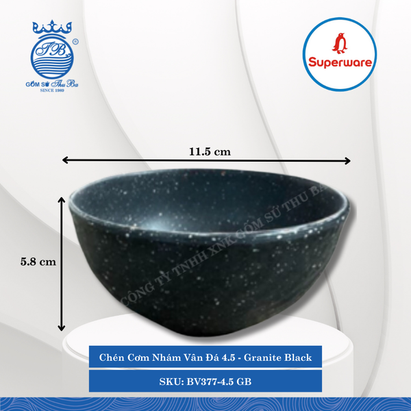 Chén Cơm Nhám Vân Đá 4.5 J&K Nhám Granite Black (Đá Đen) Ø: 11.5cm Cao: 5.8cm Superware Nhựa BV377-4.5 GB