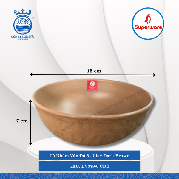Tô Nhám Vân Đá J&K Nhám Clay Dark Brown (Nâu Đất Đậm) (Nhiều Size) Superware Nhựa