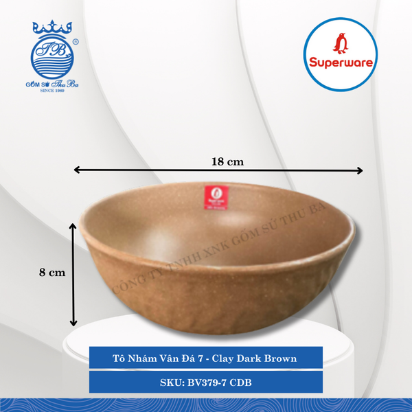 Tô Nhám Vân Đá J&K Nhám Clay Dark Brown (Nâu Đất Đậm) (Nhiều Size) Superware Nhựa