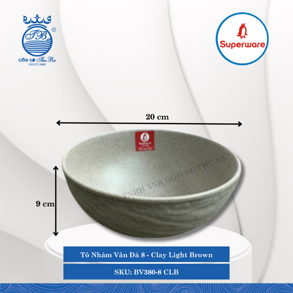 Tô Nhám Vân Đá J&K Nhám Clay Light Brown (Nâu Đất Nhạt) (Nhiều Size) Superware Nhựa
