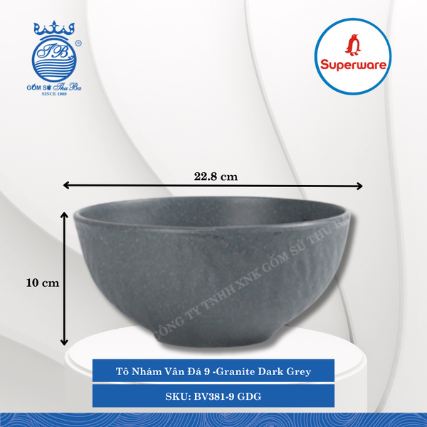 Tô Nhám Vân Đá J&K Nhám Granite Dark Grey (Xám Granite) (Nhiều Size) Superware Nhựa
