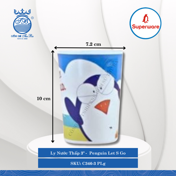 Ly Nước Thấp 3" Hoa Văn Trẻ Em Penguin Let S Go Ø: 7.2cm 320ml Cao: 10cm Superware Nhựa C346-3 PLg