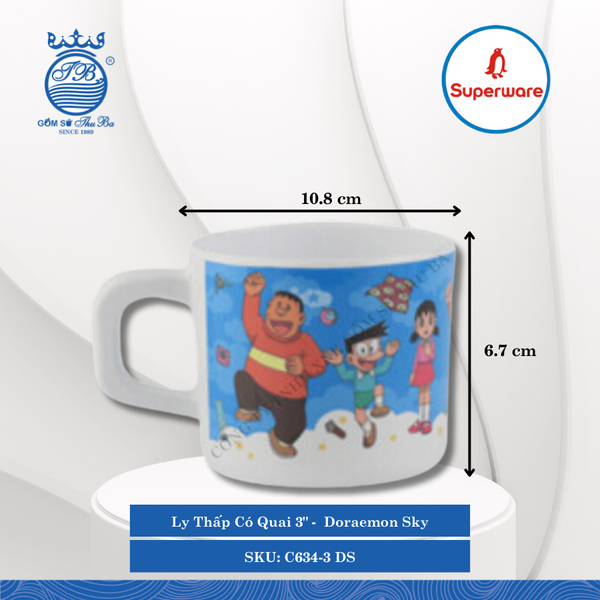 Ly Thấp Có Quai 3" Hoa Văn Trẻ Em Doraemon Sky Ø: 10.8cm ØMiệng: 7.9cm 260ml Cao: 6.7cm Superware Nhựa C634-3 DS