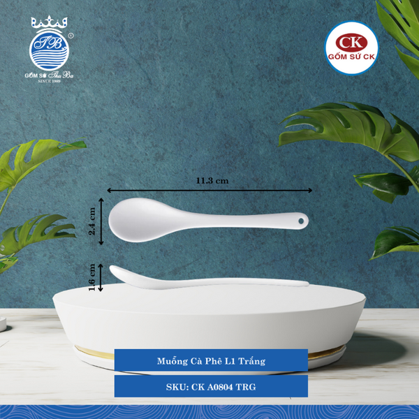 Muỗng Cà Phê Trắng TRG Dài: 11.3cm Rộng: 2.4cm Cao: 1.6cm CK Sứ CK A0804 TRG