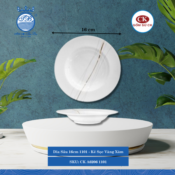 Dĩa Sâu Hoa Văn 1101 Kẻ Sọc Vàng Xám (Nhiều Size) CK Sứ