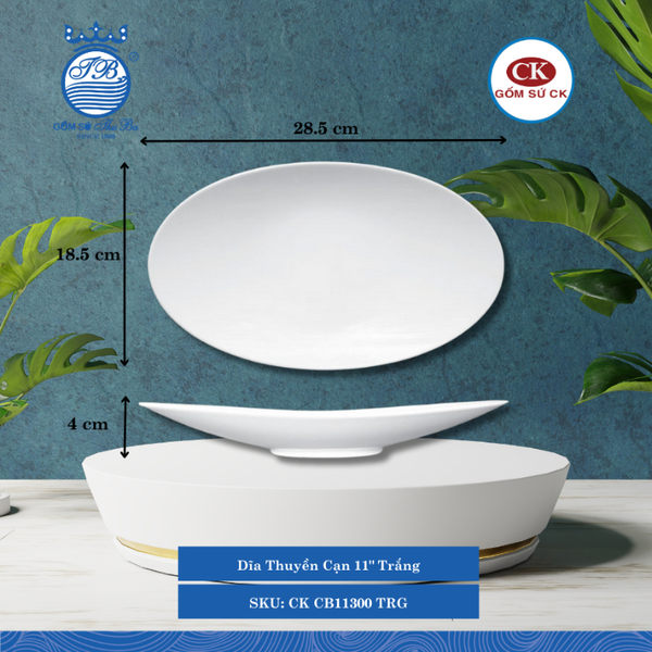 Dĩa Thuyền Cạn Trắng (Nhiều Size) CK Sứ