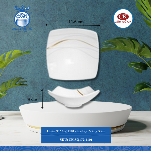 Chén Tương Hoa Văn 1101 - Kẻ Sọc Vàng Xám Dài: 11.6cm Rộng: 11.6cm Cao: 4cm CK Sứ CK SQ172 1101