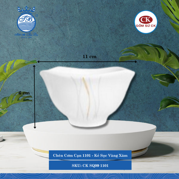 Chén Cơm Cạn Hoa Văn 1101 - Kẻ Sọc Vàng Xám Ø: 11cm 220ml Cao: 6cm CK Sứ CK SQ99 1101