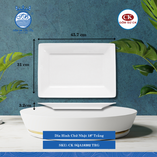 Dĩa Hình Chữ Nhật SQA Trắng (Nhiều Size) CK Sứ