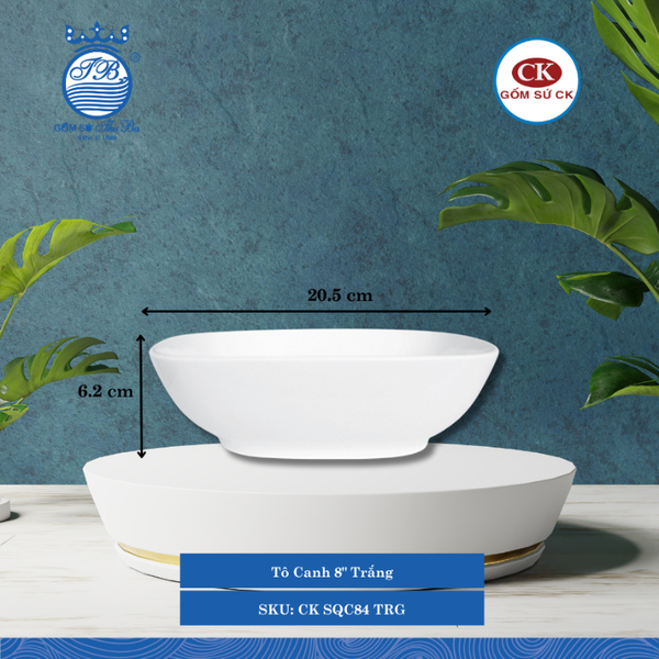 Tô Canh 8" Trắng 000F 1,010ml Dài: 20.5cm Rộng: 20.5cm Cao: 6.2cm CK Sứ CK SQC84 TRG