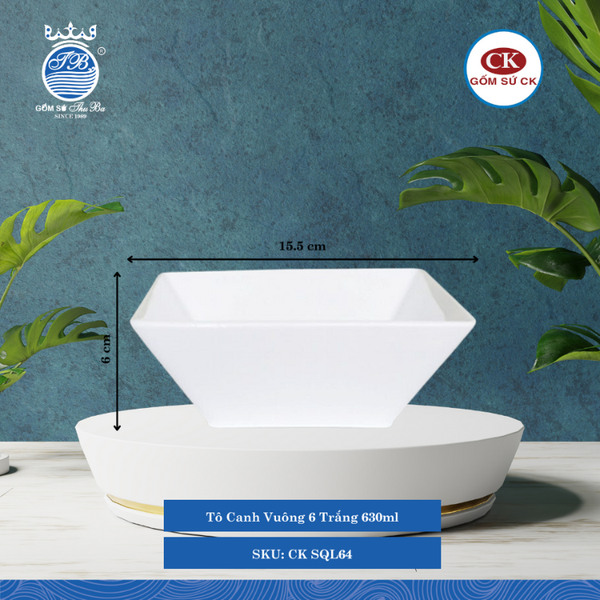 Tô Canh Vuông 6" Trắng 0008 Ø: 15.5cm 630ml Cao: 6cm CK Sứ CK SQL64