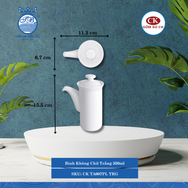 Bình Không Chữ Trắng 000F 350ml Dài: 11.2cm Rộng: 6.7cm Cao: 15.5cm CK Sứ CK TA007PL TRG