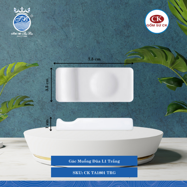Gác Muỗng Đũa Trắng TRG Dài: 7.5cm Rộng: 3.5cm Cao: 1cm CK Sứ CK TA1801 TRG