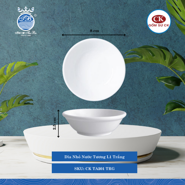 Dĩa Nhỏ Nước Tương Trắng TRG Ø: 8cm 40ml Cao: 2.5cm CK Sứ CK TA201 TRG