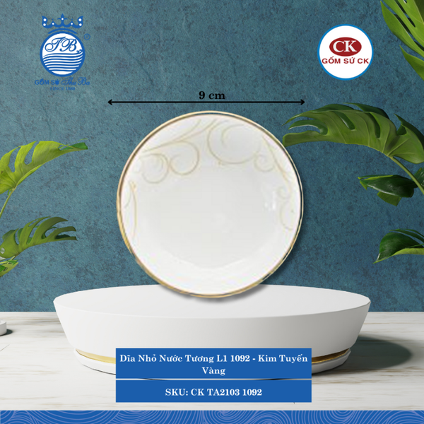 Dĩa Nhỏ Nước Tương Hoa Văn 1092 - Kim Tuyến Vàng Ø: 9cm 60ml Cao: 2.5cm CK Sứ CK TA2103 1092