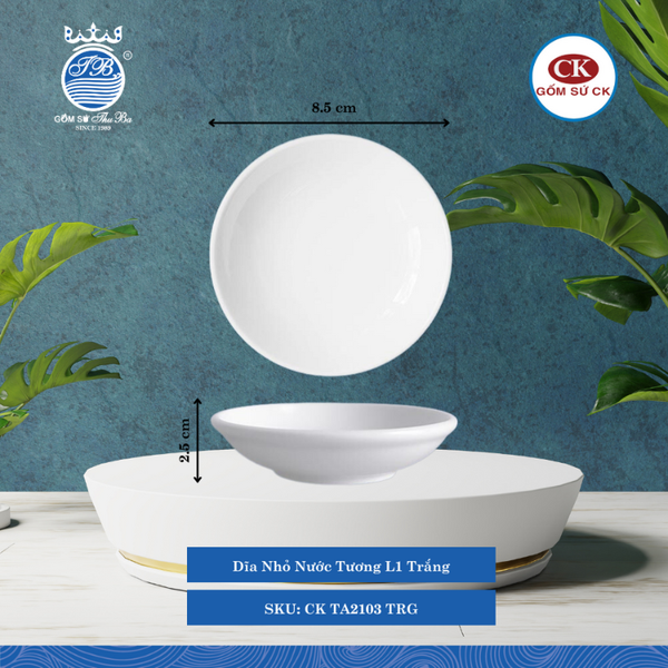 Dĩa Nhỏ Nước Tương Trắng TRG Ø: 9cm 60ml Cao: 2.5cm CK Sứ CK TA2103 TRG