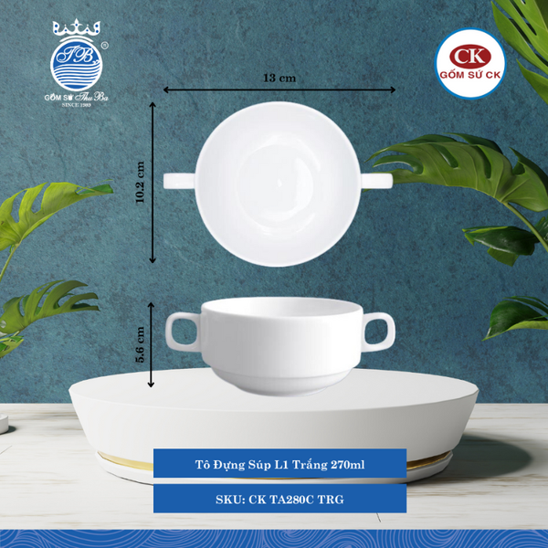 Tô Đựng Súp Trắng TRG 270ml Dài: 13cm Rộng: 10.2cm Cao: 5.6cm CK Sứ CK TA280C TRG
