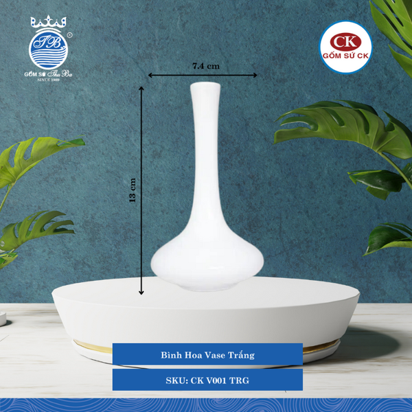 Bình Hoa Trắng 000F Ø: 7.4cm Cao: 13cm CK Sứ CK V001 TRG