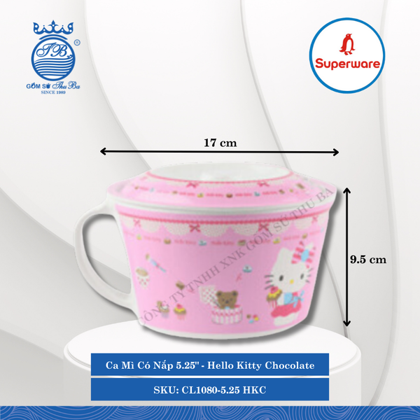 Ca Mì Có Nắp 5.25" Hoa Văn Trẻ Em Hello Kitty Chocolate Ø: 17cm 800ml Cao: 9.5cm Superware Nhựa CL1080-5.25 HKC