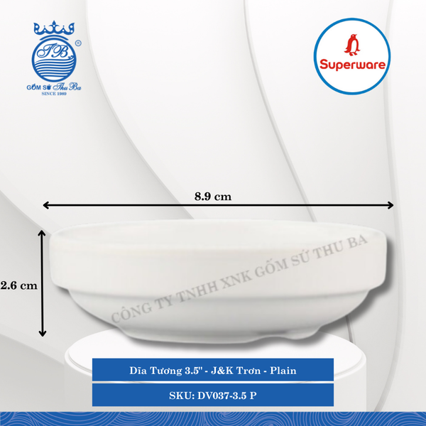 Dĩa Tương 3.5" J&K Trơn Plain (Trắng Trơn) Ø: 8.9cm Cao: 2.6cm Superware Nhựa DV037-3.5 P