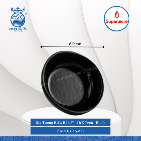 Dĩa Tương Kiểu Hàn 3" J&K Trơn Black (Đen) Ø: 8.9cm Cao: 2.9cm Superware Nhựa DV067-3 B