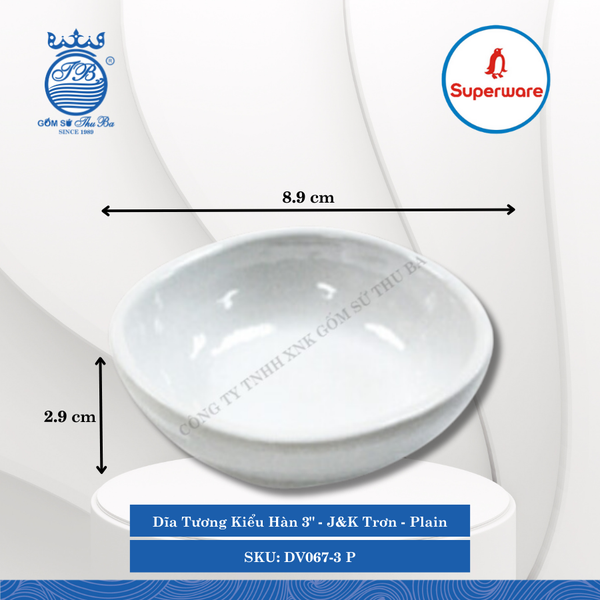 Dĩa Tương Kiểu Hàn 3" J&K Trơn Plain (Trắng Trơn) Ø: 8.9cm Cao: 2.9cm Superware Nhựa DV067-3 P