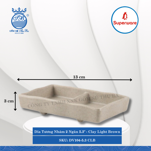 Dĩa Tương Nhám 2 Ngăn 5.3" J&K Nhám Clay Light Brown (Nâu Đất Nhạt) Dài: 13cm Rộng: 8.2cm Cao: 3cm Superware Nhựa DV104-5.3 CLB