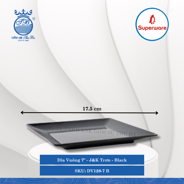 Dĩa Vuông J&K Trơn Black (Nhiều Size) Superware Nhựa