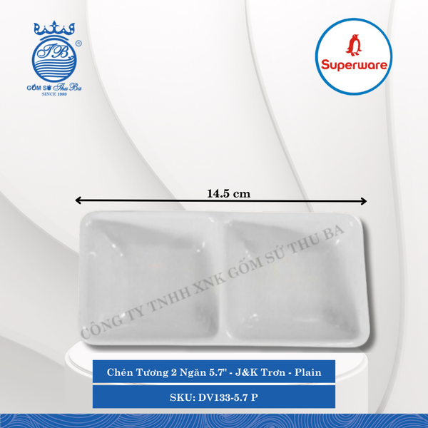 Chén Tương 2 Ngăn 5.7" J&K Trơn Plain (Trắng Trơn) 140ml Dài: 14.5cm Rộng: 7cm Cao: 2.5cm Superware Nhựa DV133-5.7 P