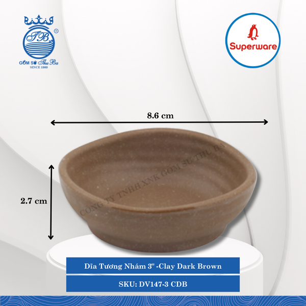 Dĩa Tương Nhám 3" J&K Nhám Clay Dark Brown (Nâu Đất Đậm) Dài: 8.6cm Rộng: 8.6cm Cao: 2.7cm Superware Nhựa DV147-3 CDB
