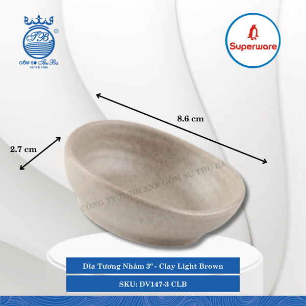Dĩa Tương Nhám 3" J&K Nhám Clay Light Brown (Nâu Đất Nhạt) Dài: 8.6cm Rộng: 8.6cm Cao: 2.7cm Superware Nhựa DV147-3 CLB