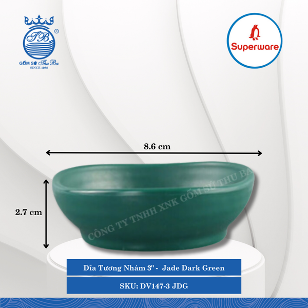 Dĩa Tương Nhám 3" J&K Nhám Jade Dark Green (Xanh Bích) Dài: 8.6cm Rộng: 8.6cm Cao: 2.7cm Superware Nhựa DV147-3 JDG