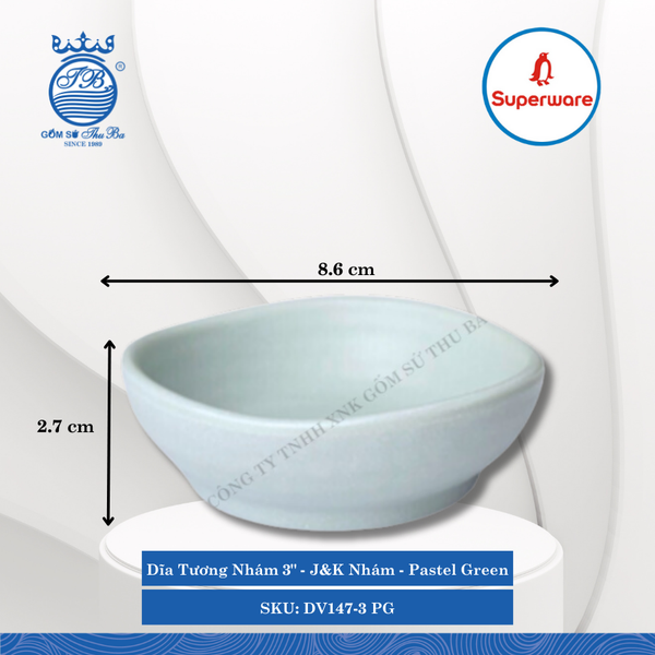 Dĩa Tương Nhám 3" J&K Nhám Pastel Green (Xanh Phấn) Dài: 8.6cm Rộng: 8.6cm Cao: 2.7cm Superware Nhựa DV147-3 PG
