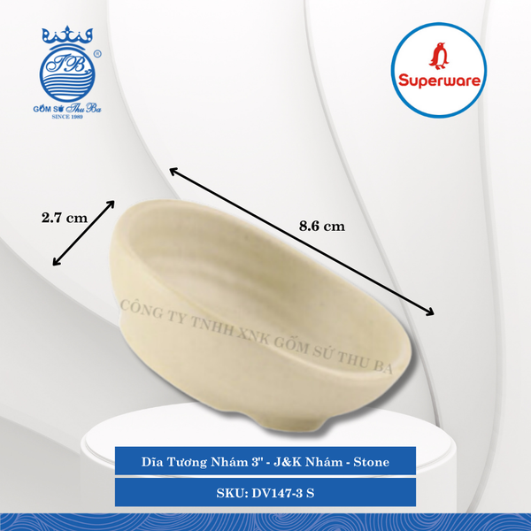 Dĩa Tương Nhám 3" J&K Nhám Stone (Nâu Đá) Dài: 8.6cm Rộng: 8.6cm Cao: 2.7cm Superware Nhựa DV147-3 S